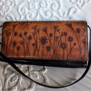 Bambas Hand-painted Handcrafted One Of A Kind Black Leather Shoulder/ Clutch